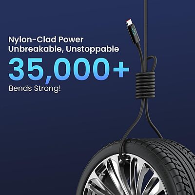 Portronics Konnect View – 100W USB-C Cable, LED Indicator, Durable Design, Fast Charging, Data Transfer, 1.5m Length, Compatible with Laptops, Smartphones, Tablets, Sleek Black Finish.