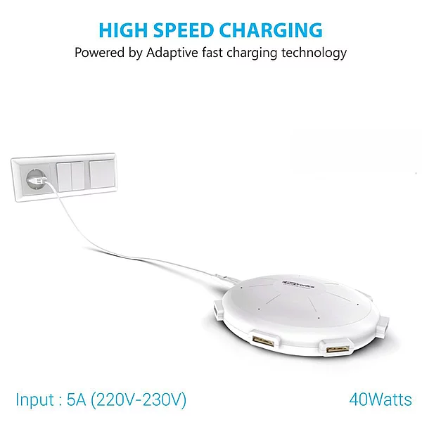 Portronics UFO Charger – 6-Port USB Charging Station (8A) | Fast Multi-Device Charging | Compact & Portable | Ideal for Home & Office