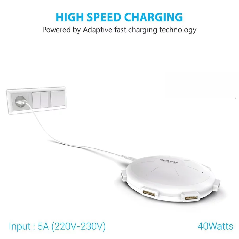 Portronics UFO Charger – 6-Port USB Charging Station (8A) | Fast Multi-Device Charging | Compact & Portable | Ideal for Home & Office