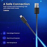 Portronics Konnect Link Micro USB Cable – 3A Fast Charging & 480 Mbps Data | 1M | Black