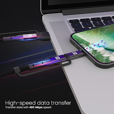 Portronics Konnect J8 – 3-in-1 60W Fast Charge Cable, 1.2M. Versatile charging solution for multiple devices. Durable design, high-speed charging, and convenient length for easy use.