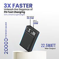 Portronics 20K Mini Power Bank – Compact design, 20000mAh capacity, LED indicator, dual output with USB-A & Type-C PD, fast charging support, perfect for on-the-go device charging.