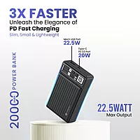 Portronics 20K Mini Power Bank – Compact design, 20000mAh capacity, LED indicator, dual output with USB-A & Type-C PD, fast charging support, perfect for on-the-go device charging.