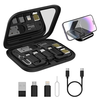 Portronics Snapcase 60W Multifunctional Fast Charging Data Cable Kit, Conversion Set USB A & Type C to Male Micro/Type C/Lightning,Data Transfer,Sim Storage,Sim Eject Pin,Pocket Mirror,Phone Holder Portronics Snapcase 60W Multifunctional Fast Charging Data Cable Kit, Conversion Set USB A & Type C to Male Micro/Type C/Lightning,Data Transfer,Sim Storage,Sim Eject Pin,Pocket Mirror,Phone Holder