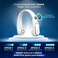 Portronics Gobreeze – Portable Neck Fan White is a lightweight, hands-free fan with adjustable speeds, perfect for outdoor comfort.