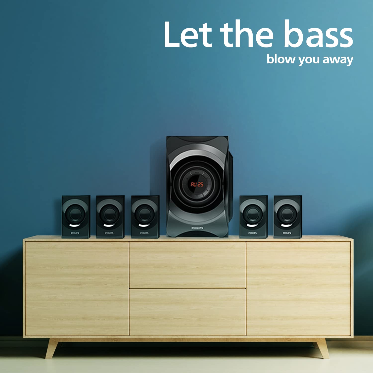 PHILIPS Audio SPA8000B/94 5.1 Channel Multimedia Speaker System with Bluetooth, 5x15W Satellite Speakers, LED Display, Robust Design & Matte Finish (Black) PHILIPS Audio SPA8000B/94 5.1 Channel Multimedia Speaker System with Bluetooth, 5x15W Satellite Speakers, LED Display, Robust Design & Matte Finish (Black)