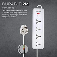Lapcare LAPEX‑123 extension board: 4 universal sockets with single LED-switch, 2 m cord, 6 A/1440W rating and built‑in surge protection.
