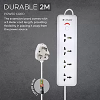 Lapcare LAPEX‑123 extension board: 4 universal sockets with single LED-switch, 2 m cord, 6 A/1440W rating and built‑in surge protection.