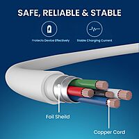 Portronics Konnect Link USB to 8-Pin Cable – 3A Fast Charging | iOS Compatible | 1M | White