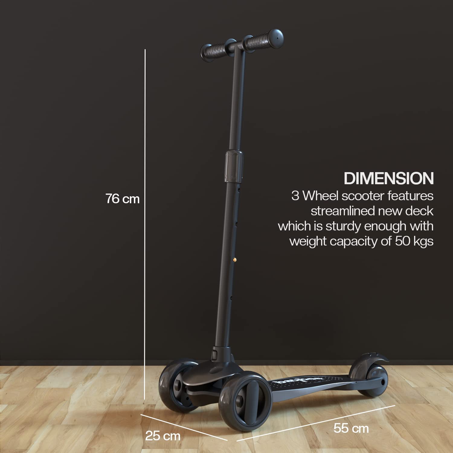 Baybee Alpha Glide Kick Scooter for Kids-Black Baybee Alpha Glide Kick Scooter for Kids-Black