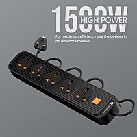 Portronics Power Plate 13 – 5 Sockets, 2M Cord, 1500W, Surge Protection, Compact Design, Ideal for Home & Office, Overload Protection, Durable Build, Easy to Use, Perfect for Multiple Devices.