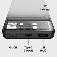 ZEBRONICS MW61 Wireless Power Bank, 10000 mAh, Rapid Charge, Built-in Wireless Charging Pad, Outputs - 22.5W Wired | 15W Wireless, Type C PD 3.0, LED Indicator