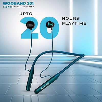 Lapcare Wooband Primium LNB 201B neckband offers 20 hrs battery, Bluetooth 5.3, Type-C fast charging, 10mm drivers, magnetic earbuds & IPX5 water resistance for daily use.