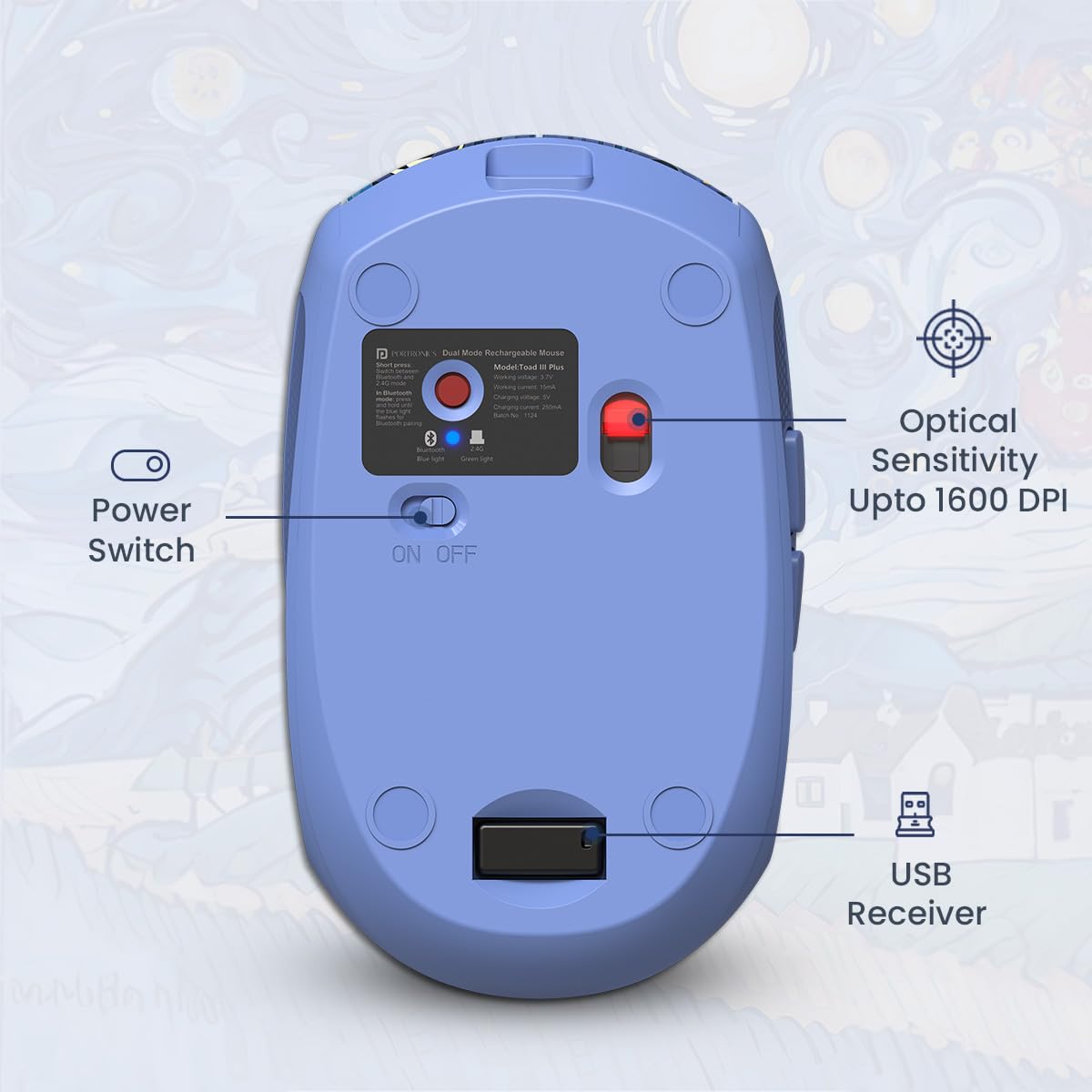 Portronics Toad III Plus Blue – Dual Mode Mouse, Stylish, Ergonomic Design, Wireless & Wired Connectivity, Smooth Tracking, Long Battery Life, Ideal for Home & Office Use, Compact & Portable.