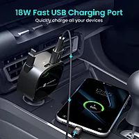 Portronics Car Power Retracto 84W 3-in-1 Car Charger with Retractable Type-C Cable Black