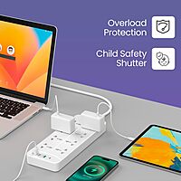 Portronics Power Plate 23 Extension Board – 8 Sockets, USB & 20W Type-C PD, White