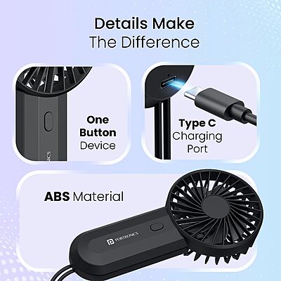 Stay refreshed anywhere with the Portronics DualBreeze Mini Fan. Portable, lightweight, and rechargeable, it offers adjustable speeds for comfort.
