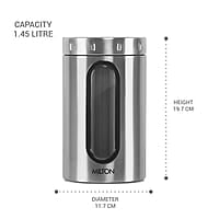 MILTON Steel Crispy 1500 Storage Jar, 1.45 Litres, Silver Light Weight Odour Proof Dishwasher Safe