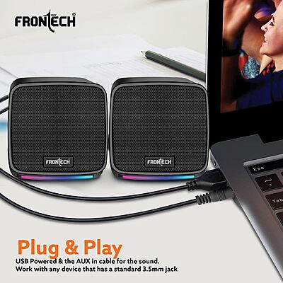 Frontech SPK-0007 multimedia speakers deliver rich, clear sound with sleek design—perfect for desktops, laptops, and home entertainment.