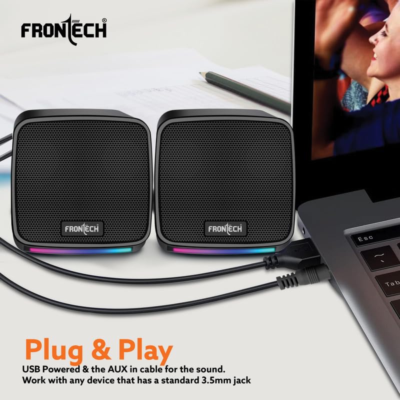 Frontech SPK-0007 multimedia speakers deliver rich, clear sound with sleek design—perfect for desktops, laptops, and home entertainment.
