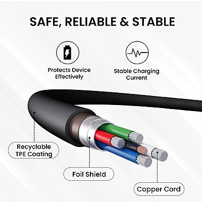 Portronics Link C Square – 100W Type-C Cable, 1M Black, fast charging, durable design, compatible with various devices, high-speed data transfer, tangle-free, perfect for home and office use.