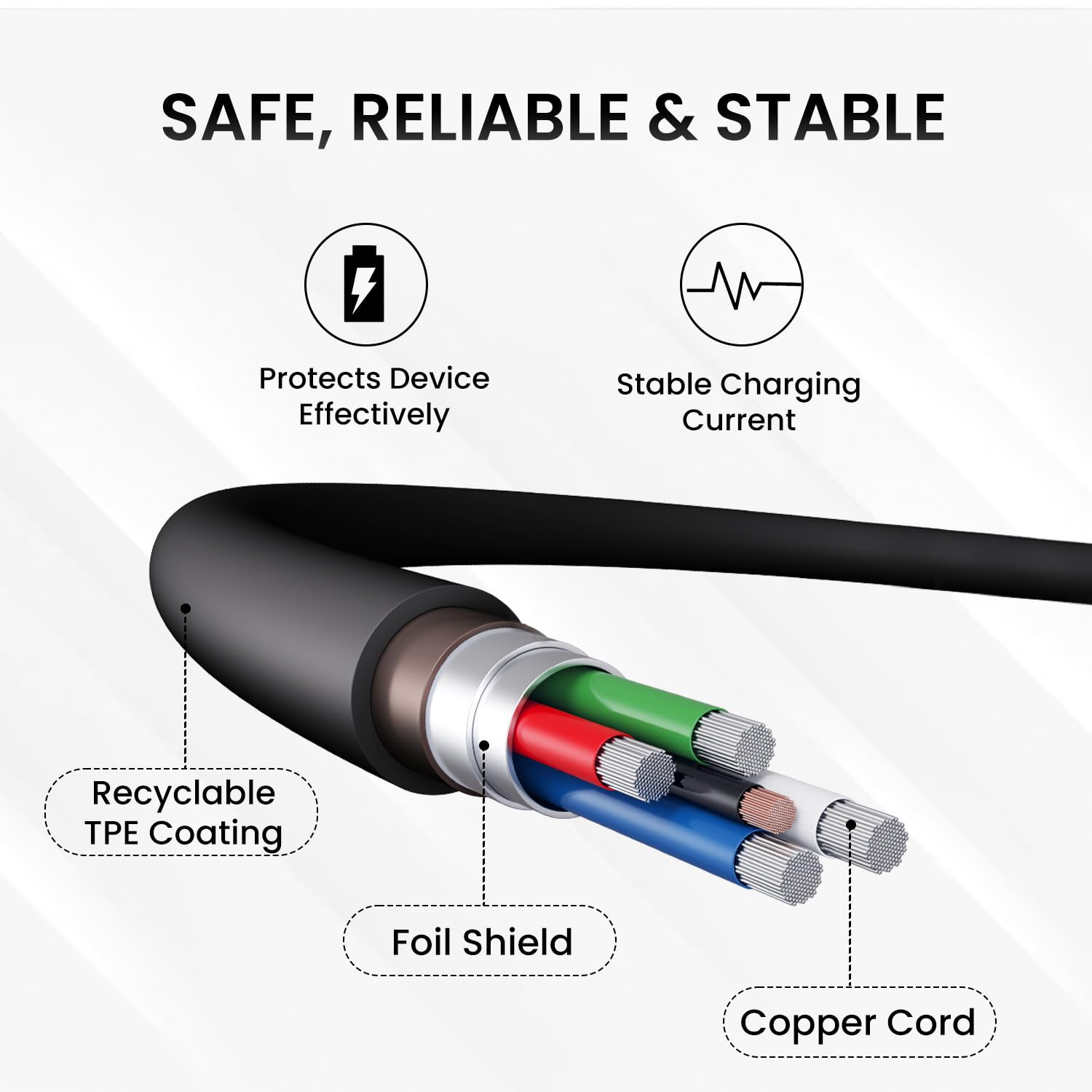 Portronics Link C Square – 100W Type-C Cable, 1M Black, fast charging, durable design, compatible with various devices, high-speed data transfer, tangle-free, perfect for home and office use.