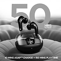 boAt Airdopes 311 Pro w/Up to 50 HRS Playtime, ASAP Charge(10min=150 Mins), Dual Mics w/ENx Tech, Transparent ID, 50 ms Low-Latency Beast Mode, IPX4 Truly Wireless in Ear Earbuds