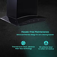 Wonderchef Ultima C-Line 60cm 1400 m3/hr Auto Clean Curved Glass Chimney 1400M3/Hr powerful suction