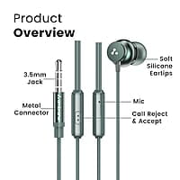 Ambrane Stringz 38 Wired Earphones with Mic, Powerful HD Sound with High Bass, Tangle Free Cable, Comfort in-Ear Fit, 3.5mm