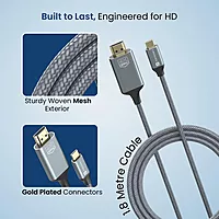 Portronics Vision C – Type-C to HDMI 4K Cable, 1.8M, offers 4K video output. Ideal for laptops, tablets, and smartphones.