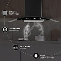 Faber 90cm 1200 m3/hr, Autoclean Chimney Filterless Touch & Gesture Control