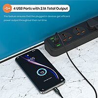 Portronics Power Plate 6 offers 5 AC sockets, 4 USB ports, compact design, surge protection, and smart charging for convenience.