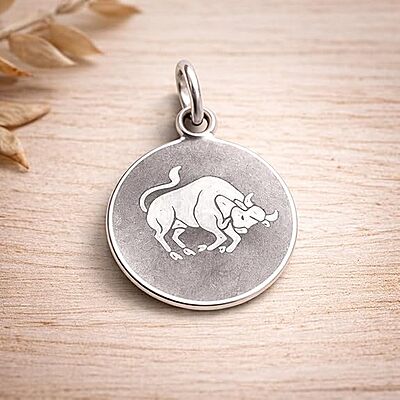 925 Sterling Silver Taurus Zodiac Pendant for Men & Women | Bull Astrology Charm Necklace | Round Engraved Horoscope Jewelry