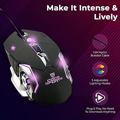 Coconut Magma Wired Gaming Keyboard & Mouse Combo – LED Membrane Keyboard  Anti-Ghosting Keys  6-Button Gaming Mouse  Up to 3200 DPI  1.5m Braided Cable