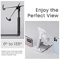 Ambrane Mobile Holding Tabletop Stand, 0-135 Perfect View, Height Adjustment, Wide Compatibility, Multipurpose, Anti-Skid Design Twistand