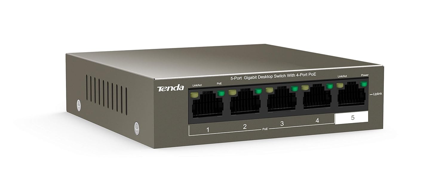 Tenda 5 Port Gigabit Desktop Plug & Play POE Switch, TEG1105P Tenda 5 Port Gigabit Desktop Plug & Play POE Switch, TEG1105P