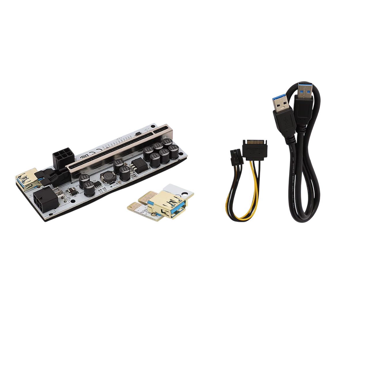 Geonix PCI-E 1X to 16X Riser Card, 10 Capacitors, 11 LED Indicators, SATA Power Cable (20cm), USB Cable (60cm) - PCE164P-N09 VER012 MAX