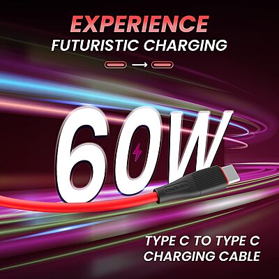 Portronics Silklink – 60W Type-C to Type-C Cable, 1M Red. Fast charging and data transfer, durable design, perfect for devices with USB-C ports. Ideal for home and office use.
