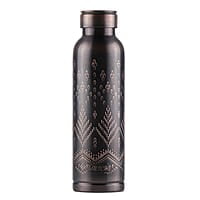 MILTON Copper Swasth Water Bottle, 940 ml, Black Ethnic Lacquer Coating, Curved bottle