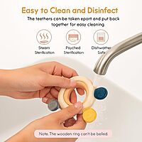 Silicone & Wooden Baby Teether for 3+ Months | BPA Free Soft Teething Toy | Safe Teether for Infants | Round Shape |