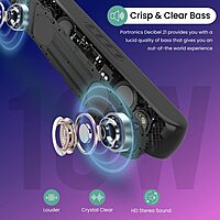 Portronics Decibel 21 – 10W Soundbar. Powerful audio, LED lights & FM radio. Compact design perfect for TV sound & wireless music.