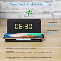 Portronics Freedom 4 Desktop Wireless Charger – Alarm Clock & LED Lamp | Black