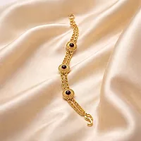 Impon Gold Plated Multi Stone Bracelet for Women | Triple Chain Design with Red Stones | Traditional Elegant Hand Chain