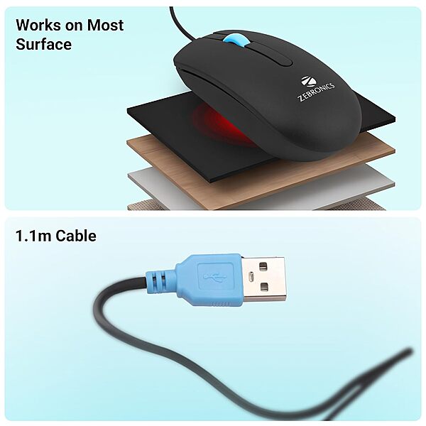 Zebronics Juggle Wired Mouse – 1200 DPI, USB, ergonomic design, smooth tracking, ideal for gaming and office use, durable build, plug and play, compatible with Windows and Mac, sleek look.