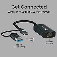 Portronics POR 2041 MPort X1 USB-A & USB-C to Gigabit Ethernet Adapter – Black