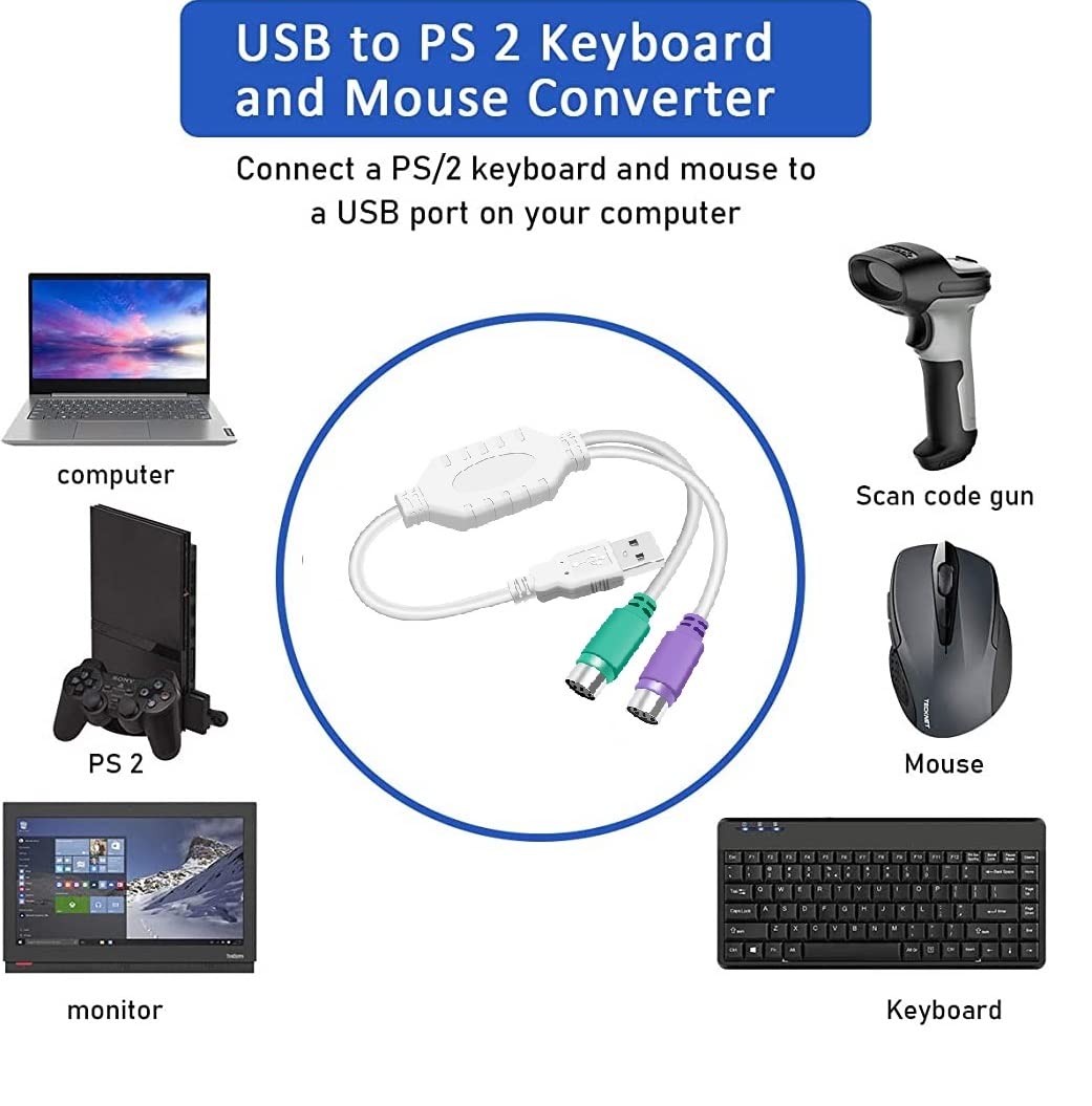 USB 2.0 Male to Dual PS/2 Female Converter ,Connector ,Adapter , Cable For Keyboard Mouse (Multicolor)