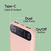 ZEBRONICS MB10000S13 Power Bank, 10000 mAh, Rapid Charge, 22.5W Output, Dual USB Output, PD 3.0 Type C, Built in Protections, Percentage Indicator, Made in India