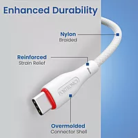 POR 3232 Konnect B C-C 100W – Type-C to Type-C Braided Cable | 100W | 1.5M | White | 06 Months