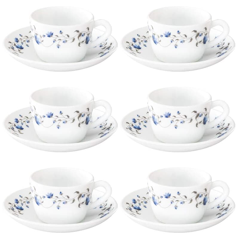 Larah by BOROSIL Helena Opalware Cup and Saucer Set of 12 Tea/Coffee Cups, 140 ml Each