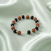 925 Sterling Silver Handmade Tied Rudraksha and Karungali Bracelet